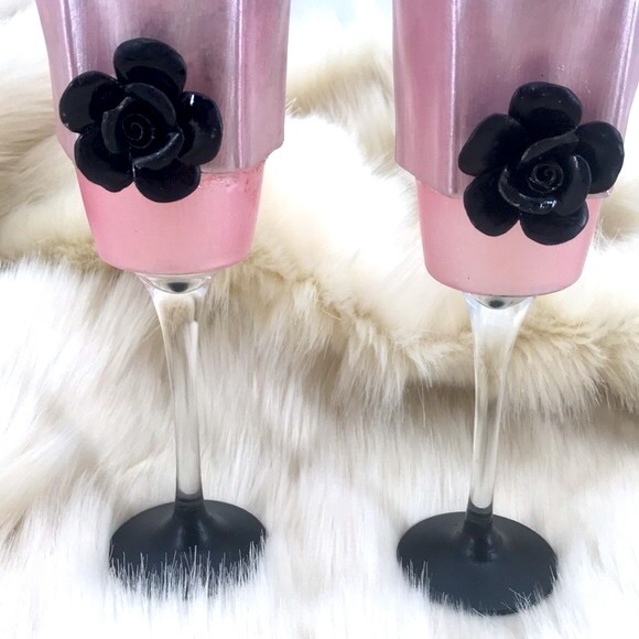 New Floral Rhinestone Barbiecore Pink Easter Mother’s Day Candle Holders NWOT - Picture 6 of 14